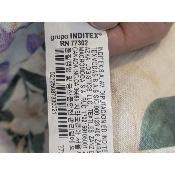 ZARA Linen Blend Button Up Mini Dress Long Sleeve Floral Parrot Tropical Size S - Picture 10 of 11